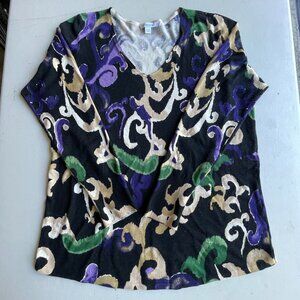 Chico's Black Textured Pattern Sweater Size 1 Medium Grandmacore Aesthetic DIY